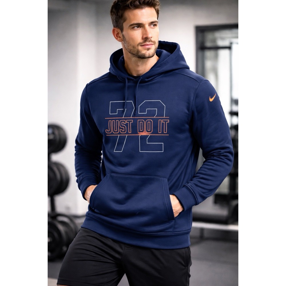 Nike Hoodie Men's Medium Blue Just Do It 72 Athletic Pullover Sweatshirt